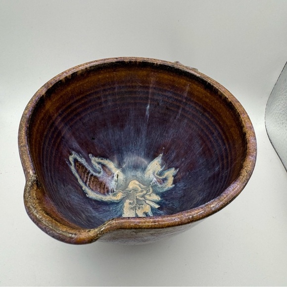 Pottery Bowl w/Handle and Pouring Spout PurpleBlue Glaze Art Ceramic Handmade - Picture 8 of 9